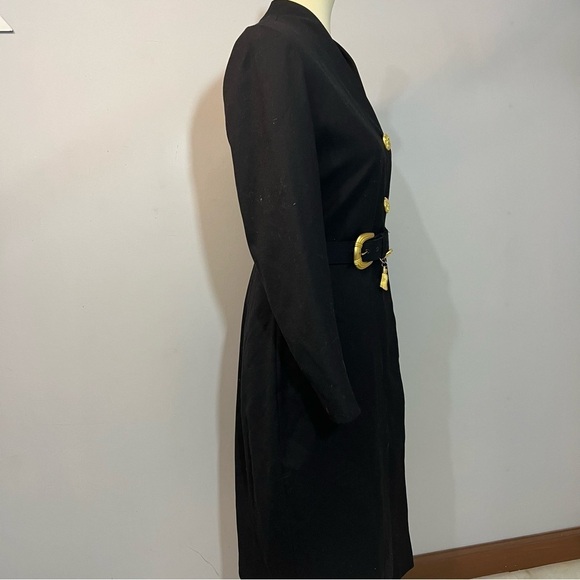Vintage black long sleeve structured dress bold gold belt ornate buttons retro - Picture 6 of 11